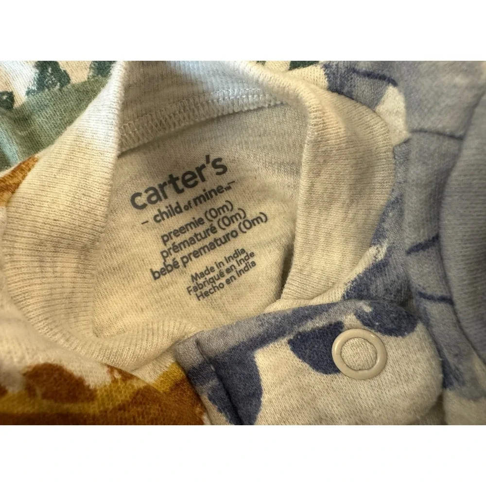 Carters Preemie Baby Boy Sleeper Dinosaur Cute Feet Outfit Zipper Cotton Doll 2